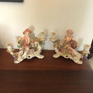Hollywood Regency 1950s Japan Rococo Figural Candle Holders for Tapers